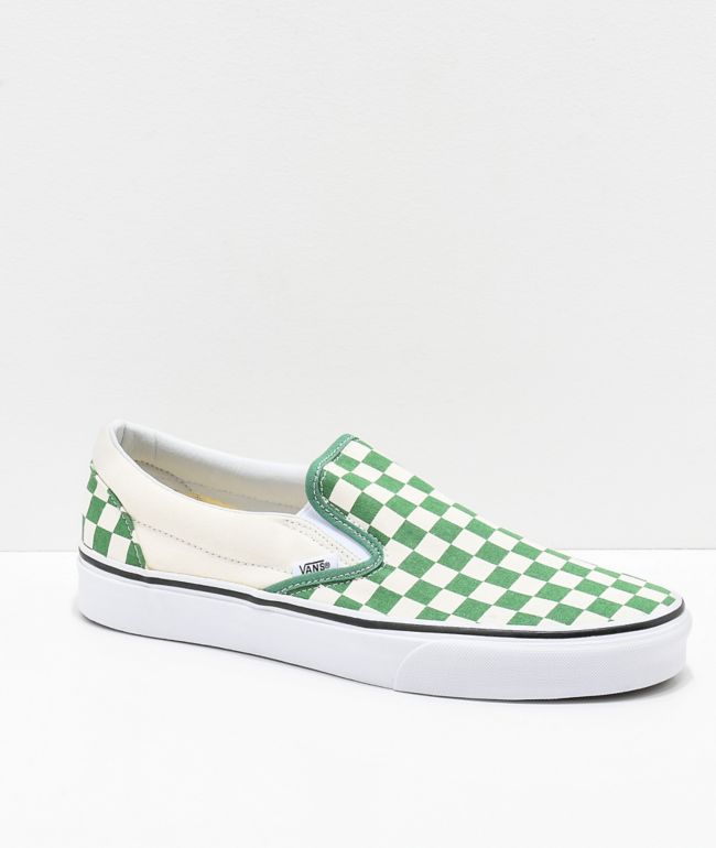 olive green checkered slip on vans